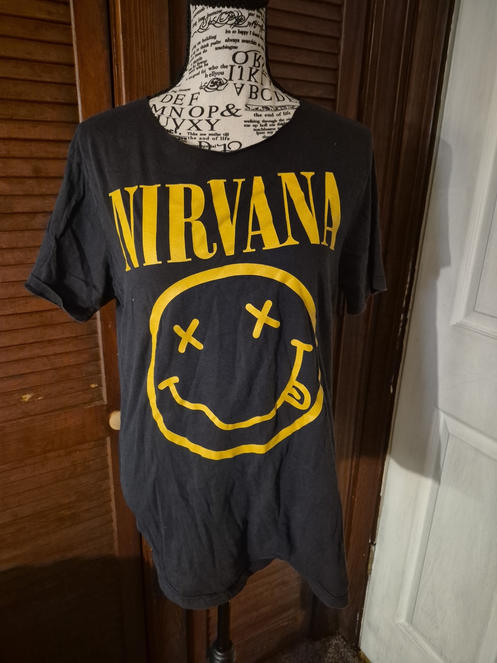 NIRVANA Black Short Sleeve Tee with Yellow Smiley Logo